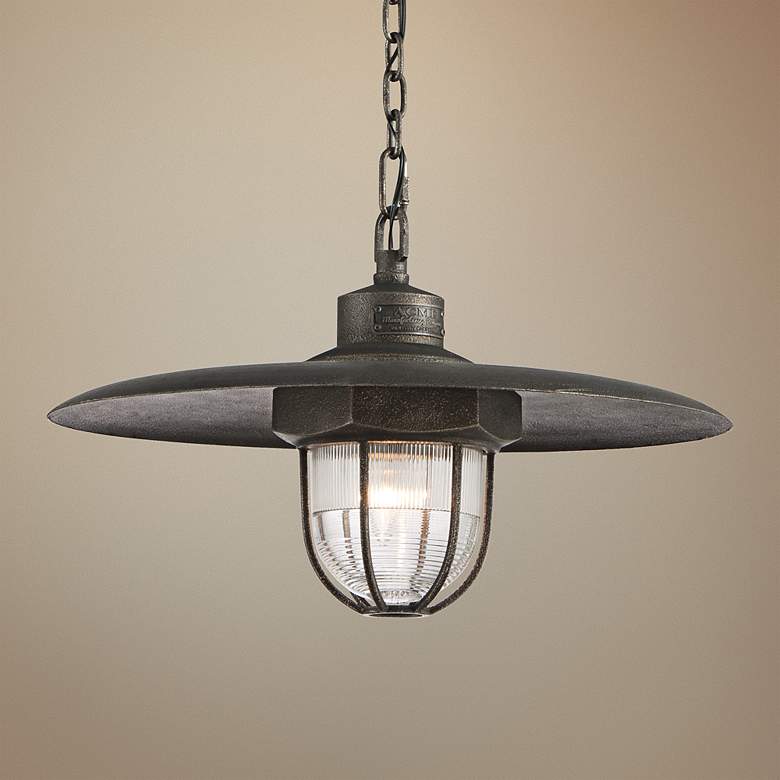 Image 1 Acme 22" Wide Pressed Glass 1-Light Aged Silver Pendant