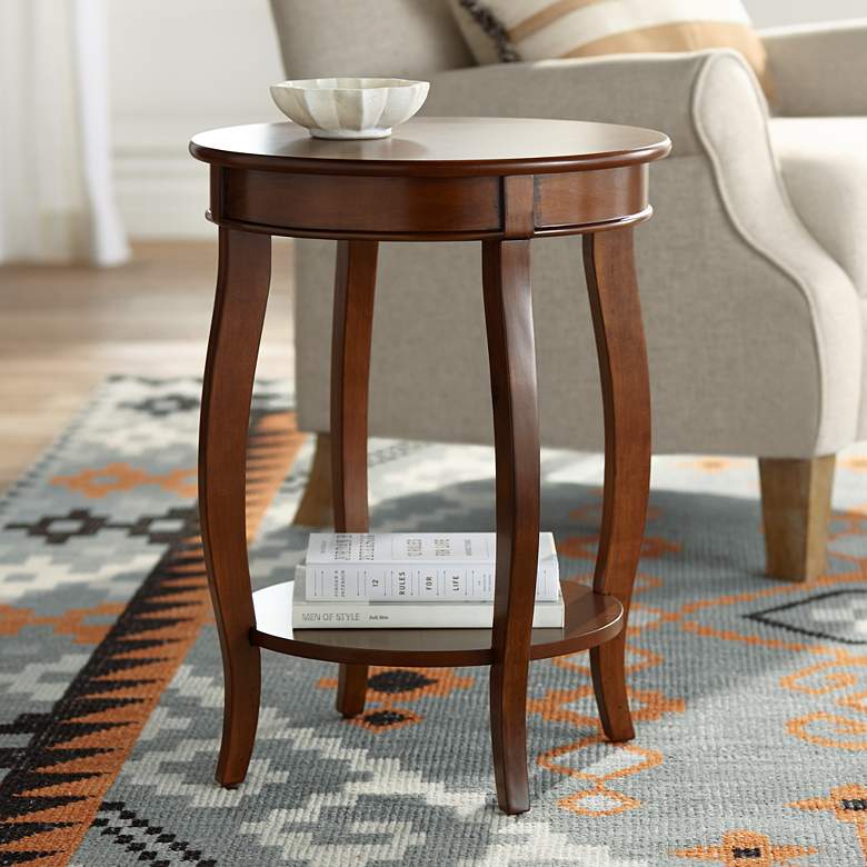 Image 1 Acme Furniture Aberta 18" Wide Walnut Finish 1-Shelf Round Side Table