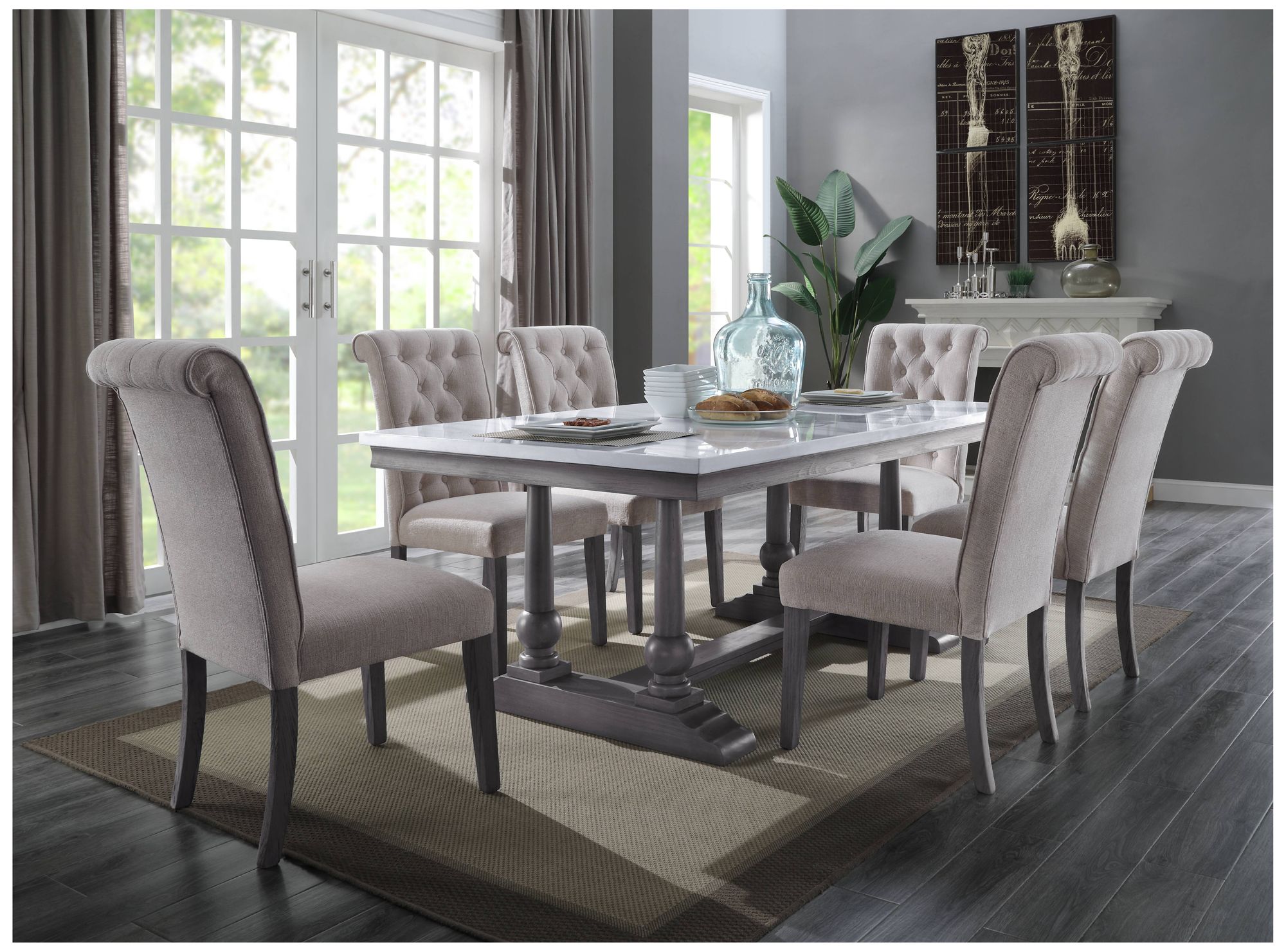 Image 7 Acme Furniture Yabeina Linen Button Tufted Side Chairs (Set of 2) more views