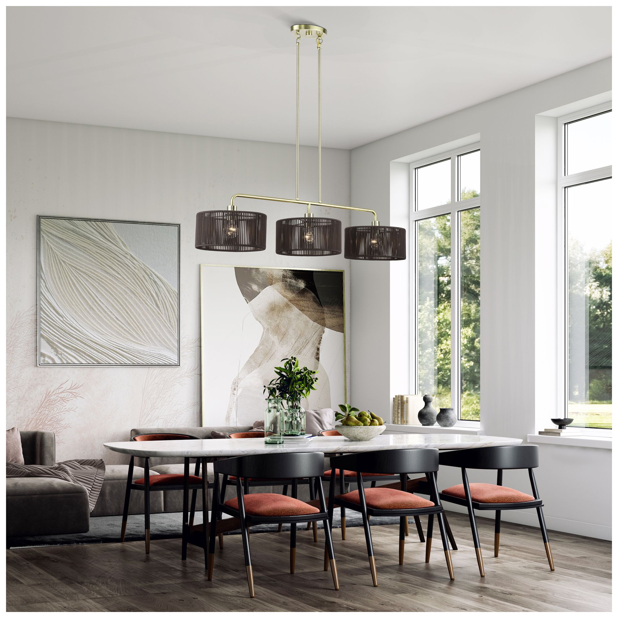 Acordia 3 Light Antique Brass Extra Large Linear Chandelier