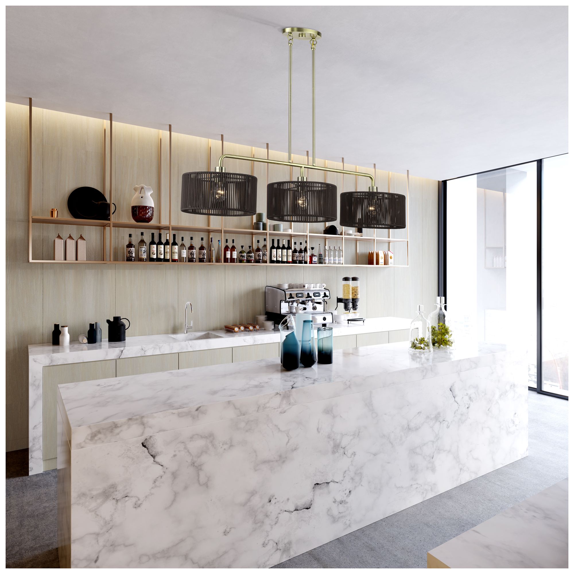 Acordia 3 Light Antique Brass Extra Large Linear Chandelier