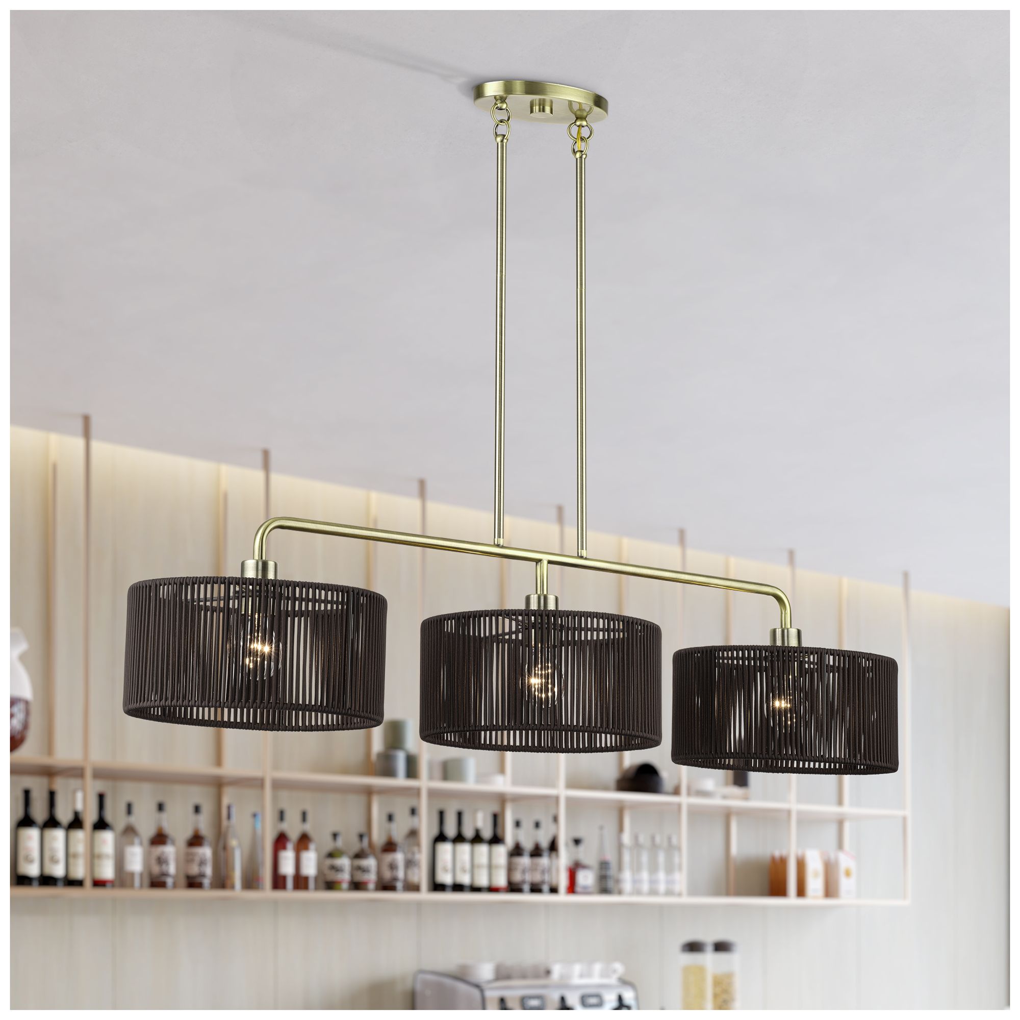 Acordia 3 Light Antique Brass Extra Large Linear Chandelier