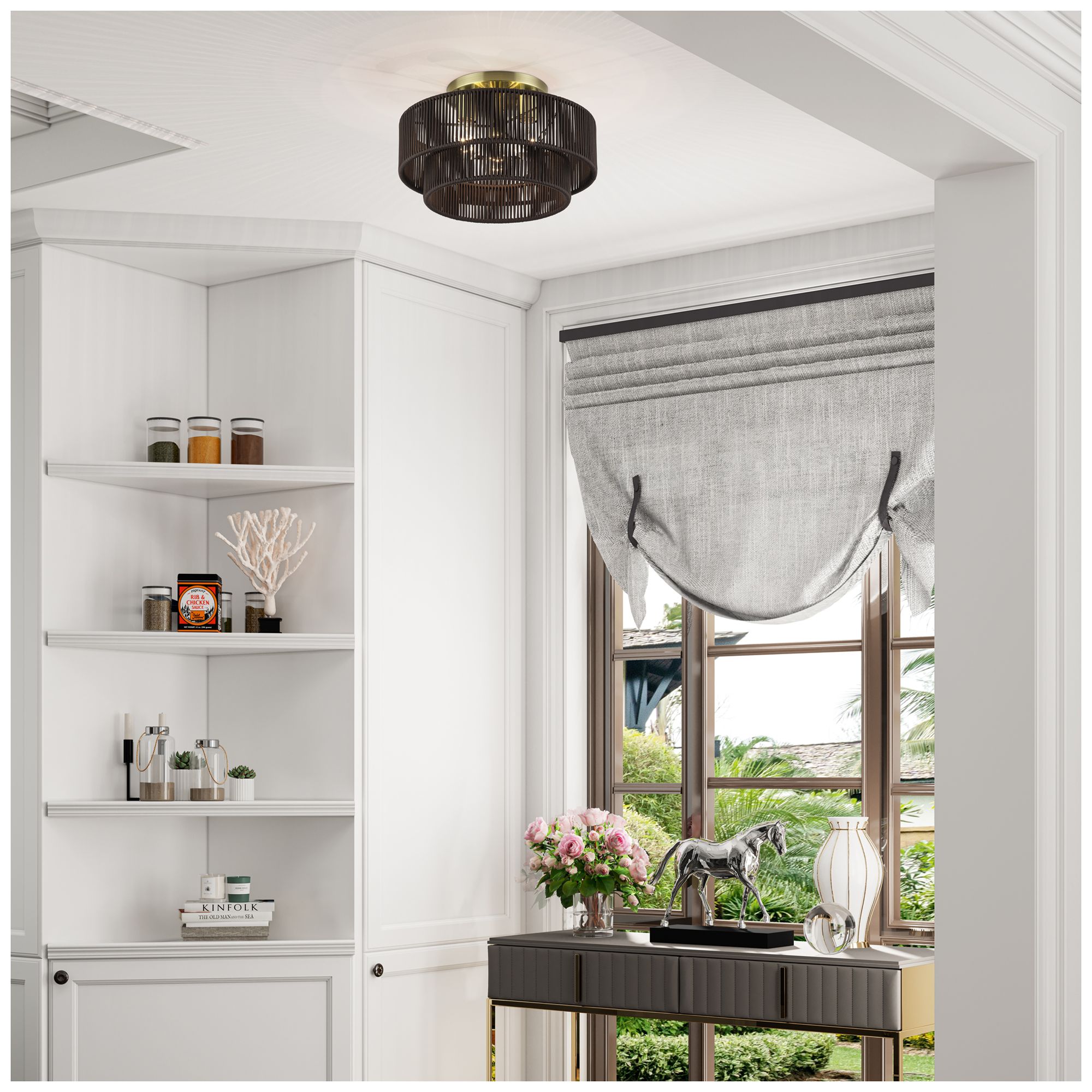 Acordia 3 Light Antique Brass Large Semi-Flush