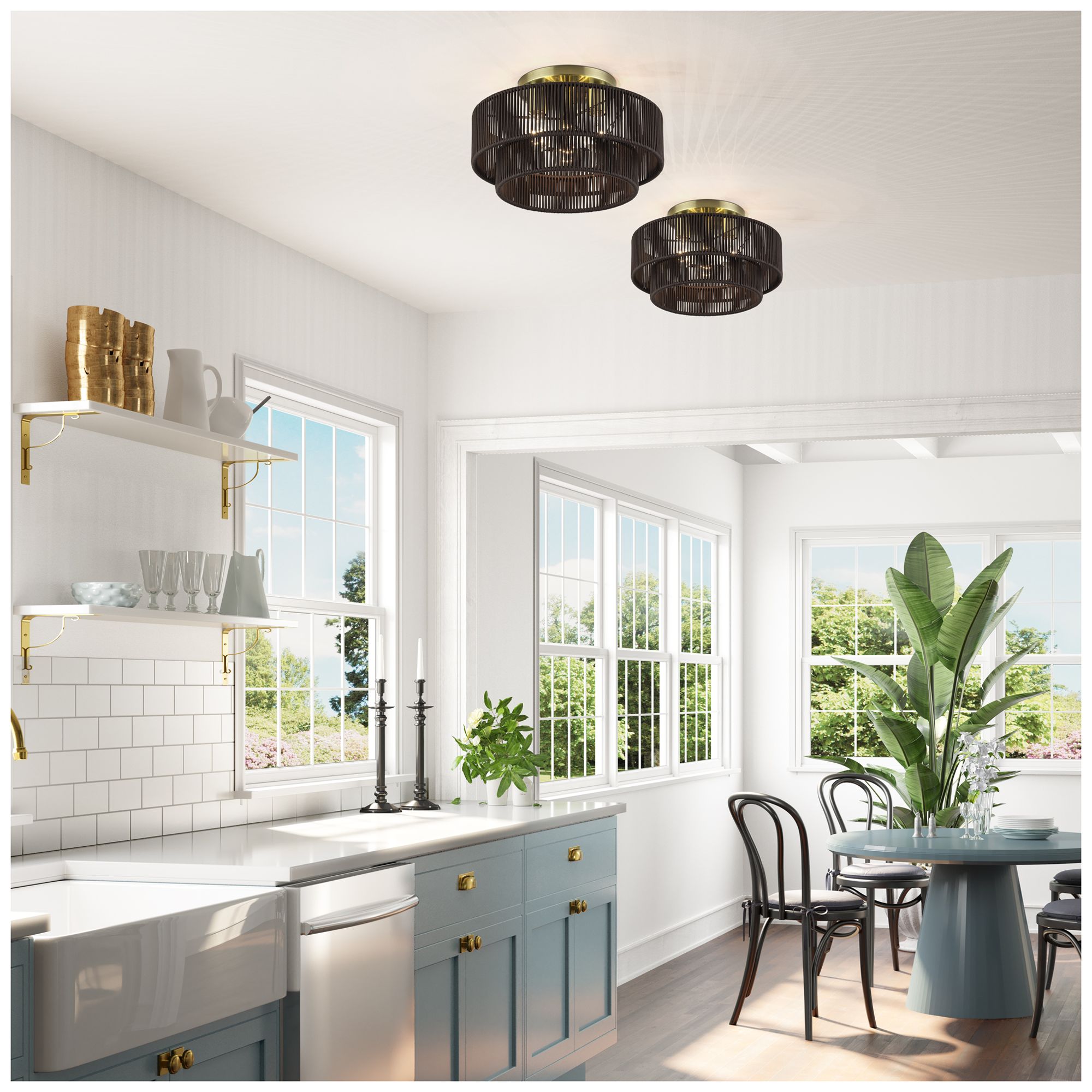 Acordia 3 Light Antique Brass Large Semi-Flush