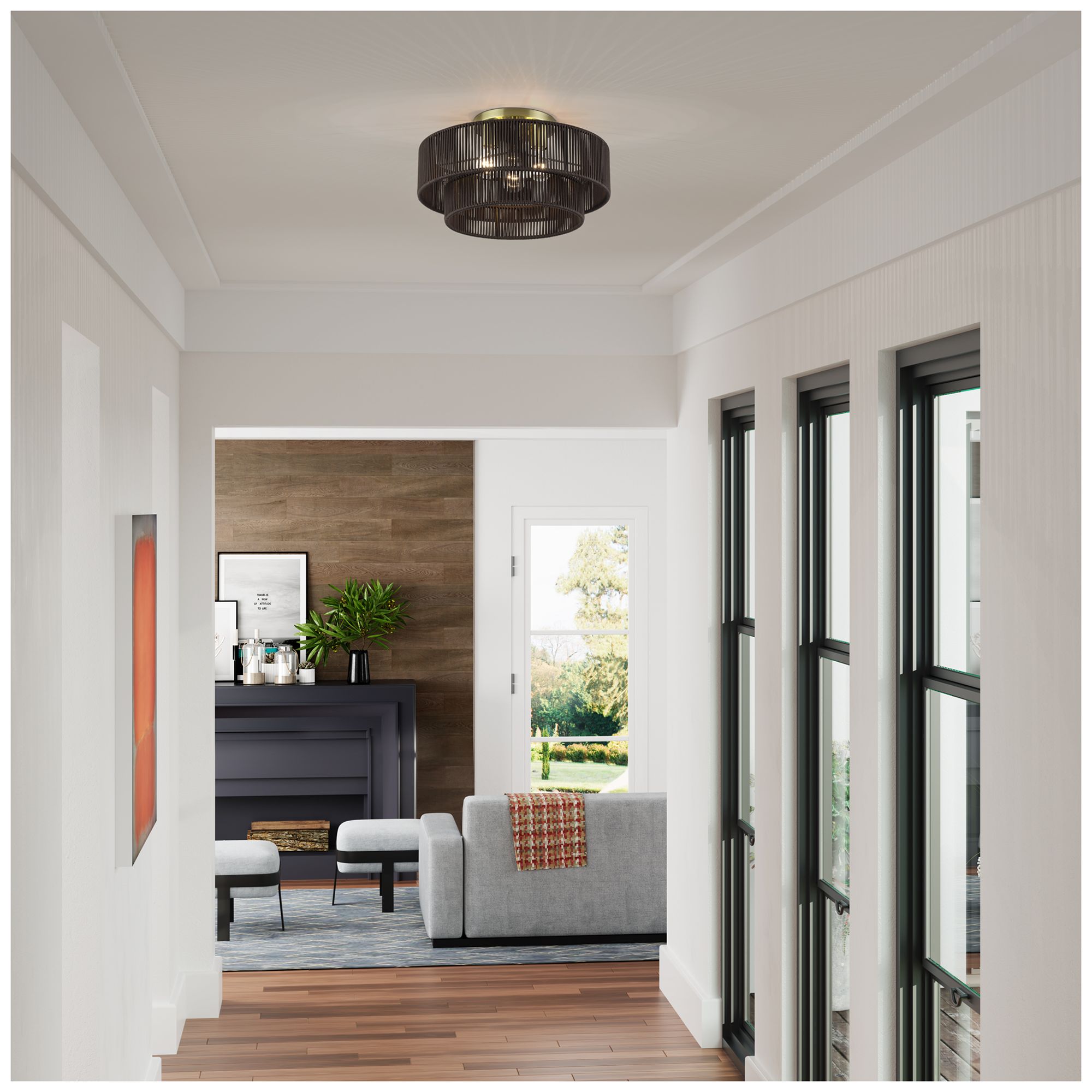 Acordia 3 Light Antique Brass Large Semi-Flush