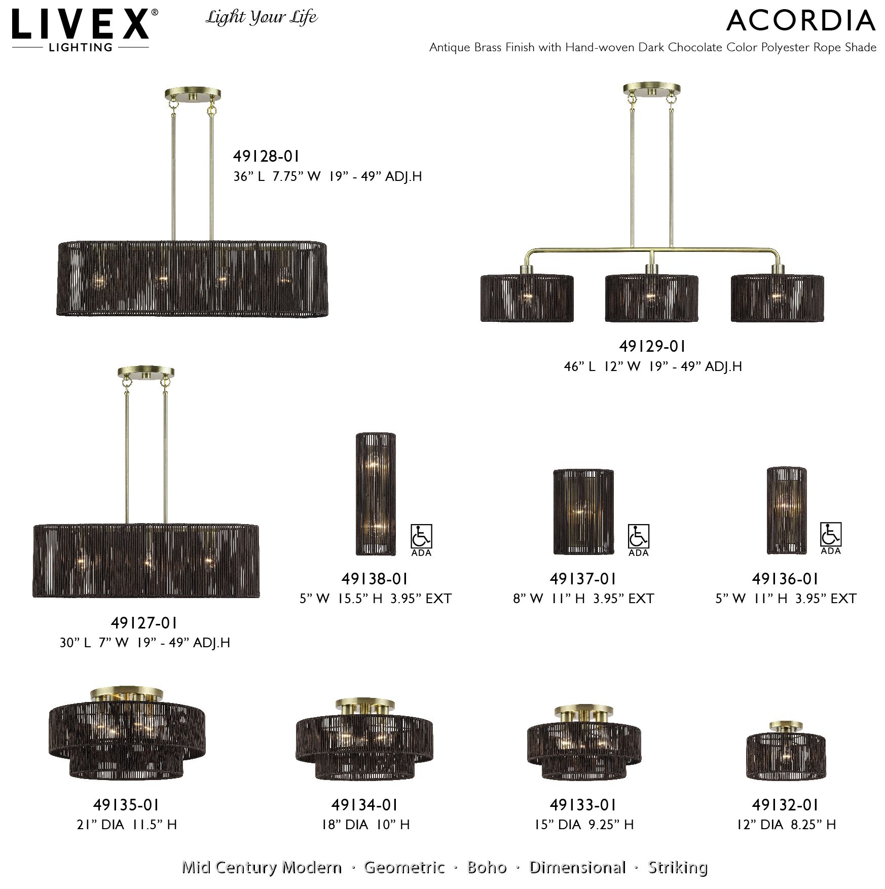 Acordia 3 Light Antique Brass Large Semi-Flush