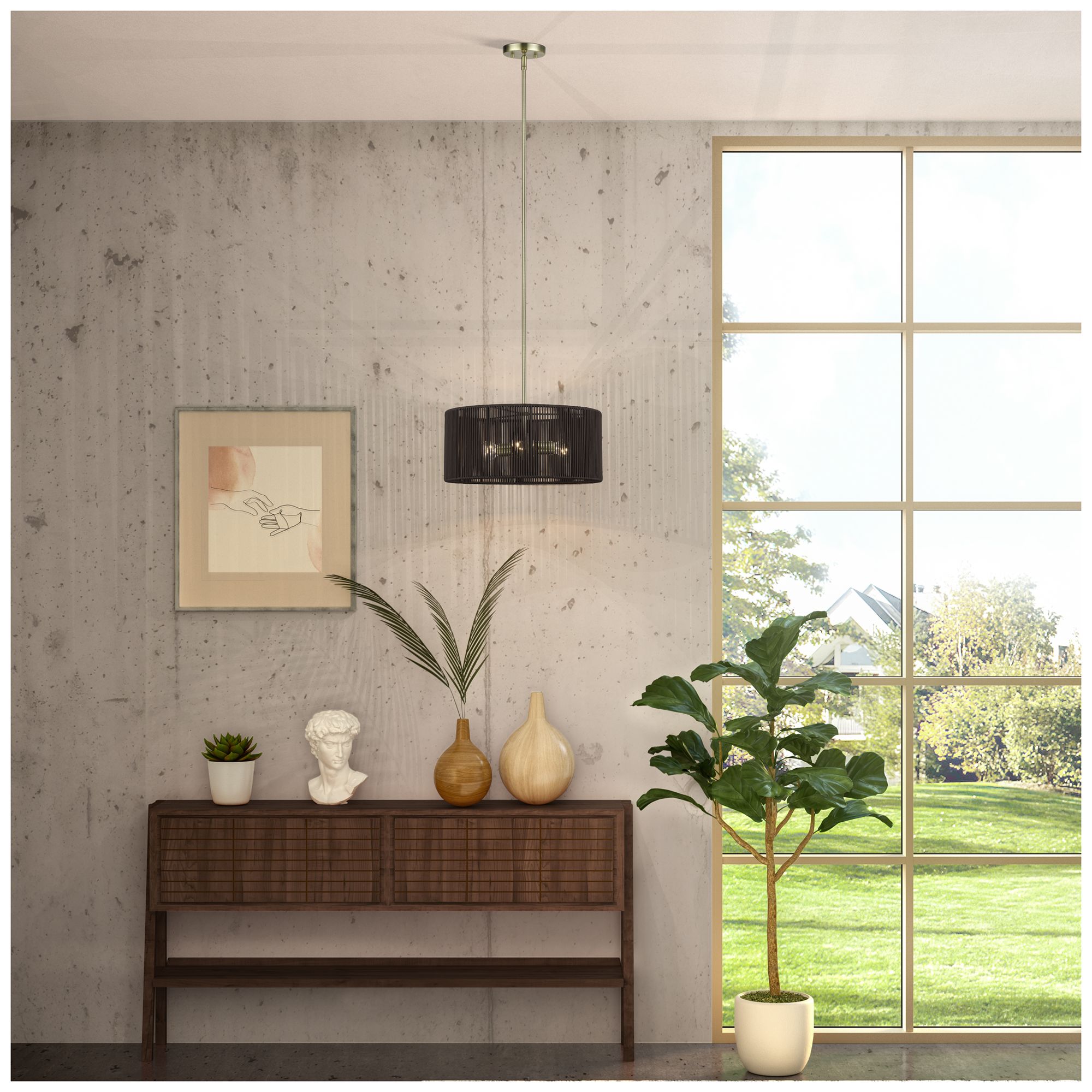 Acordia 3 Light Antique Brass Pendant Chandelier