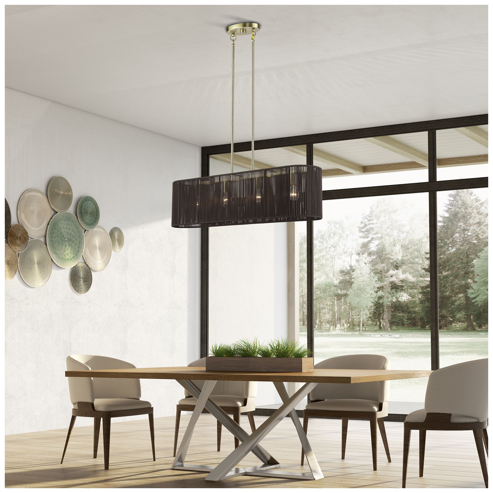 Acordia 4 Light Antique Brass Large Linear Chandelier