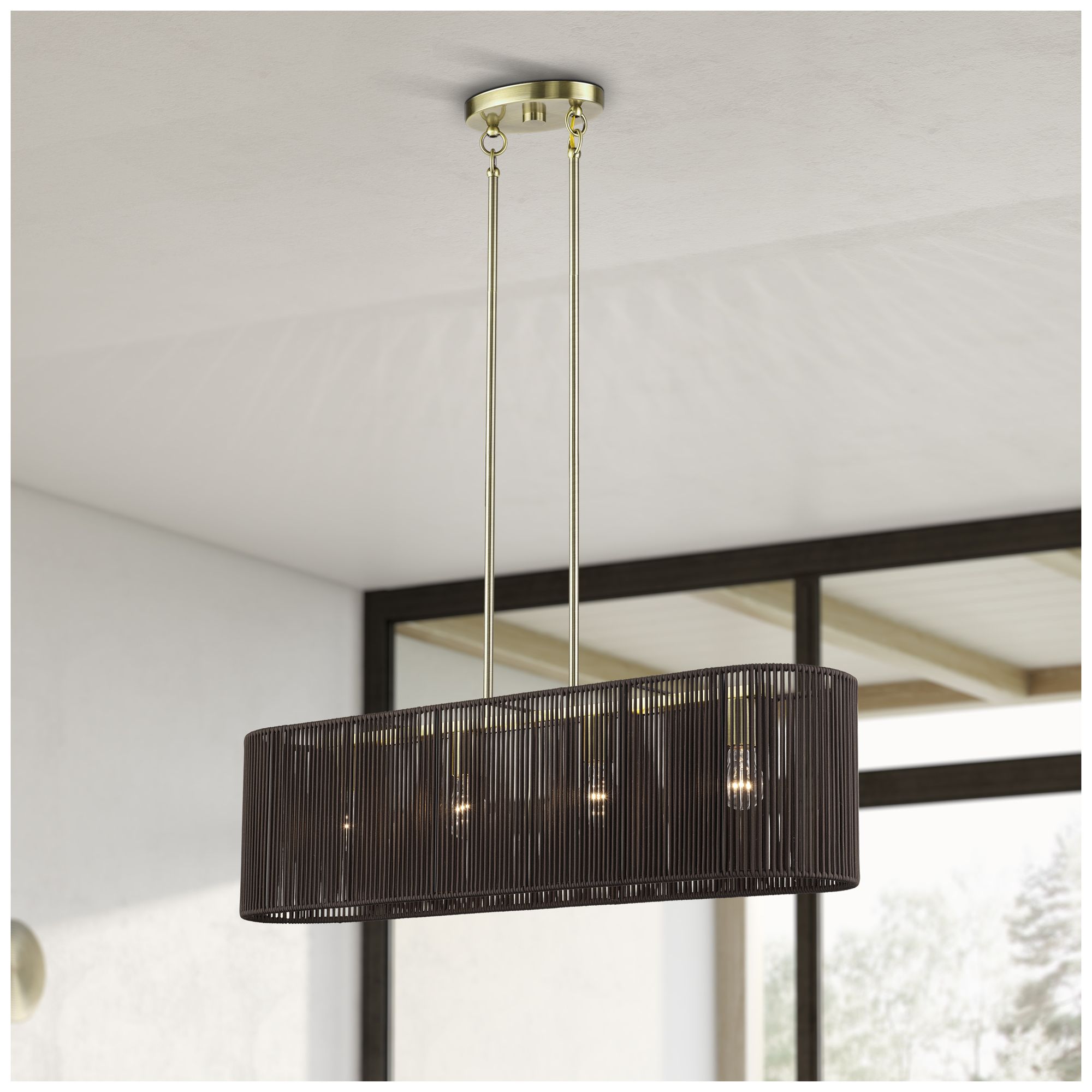 Acordia 4 Light Antique Brass Large Linear Chandelier