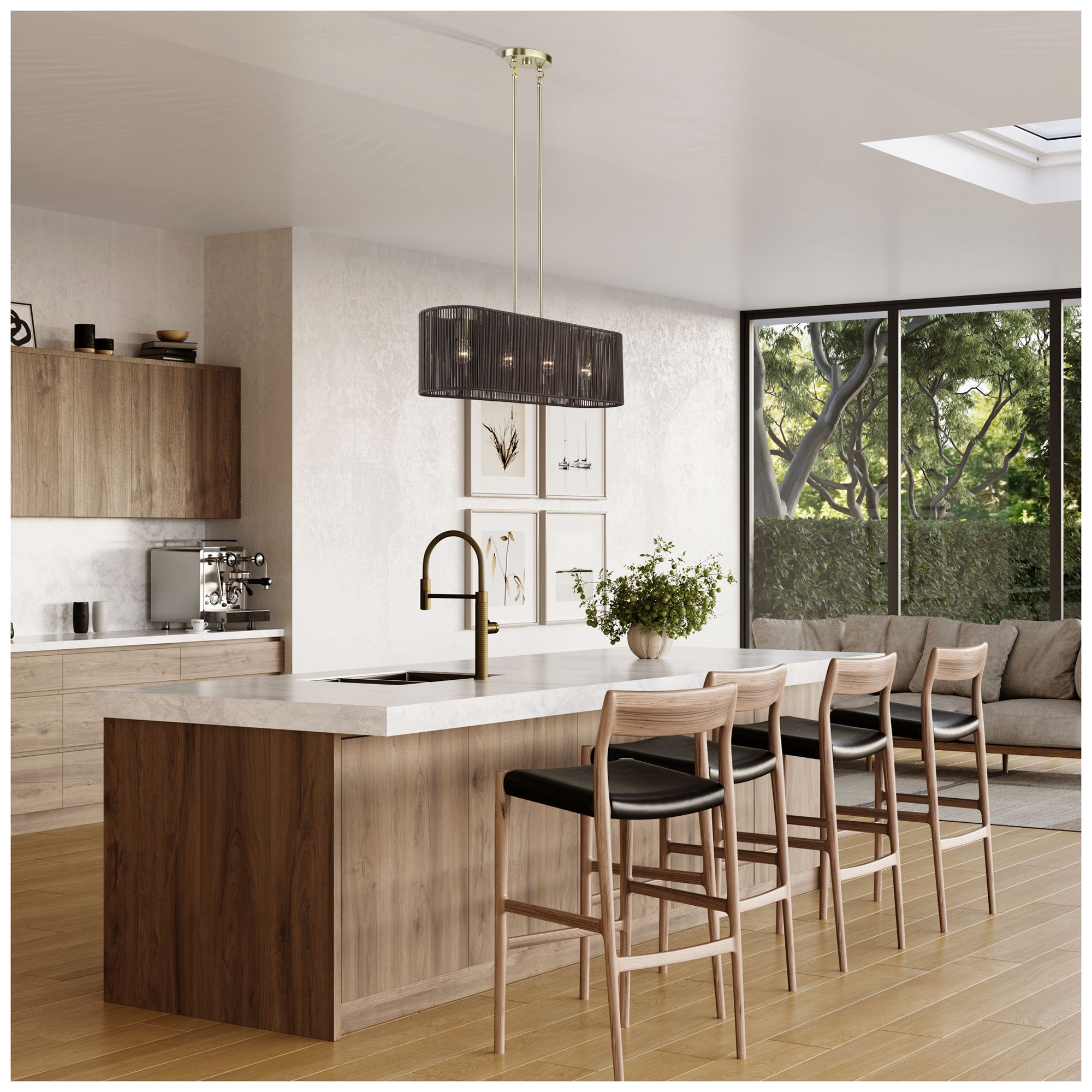 Acordia 4 Light Antique Brass Large Linear Chandelier