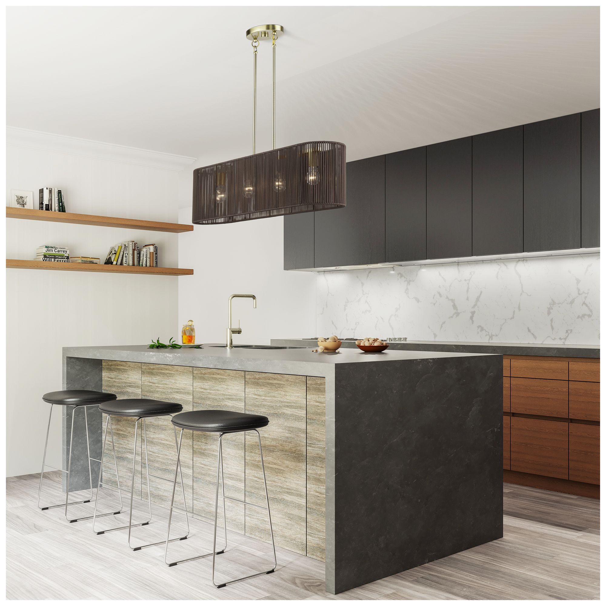 Acordia 4 Light Antique Brass Large Linear Chandelier