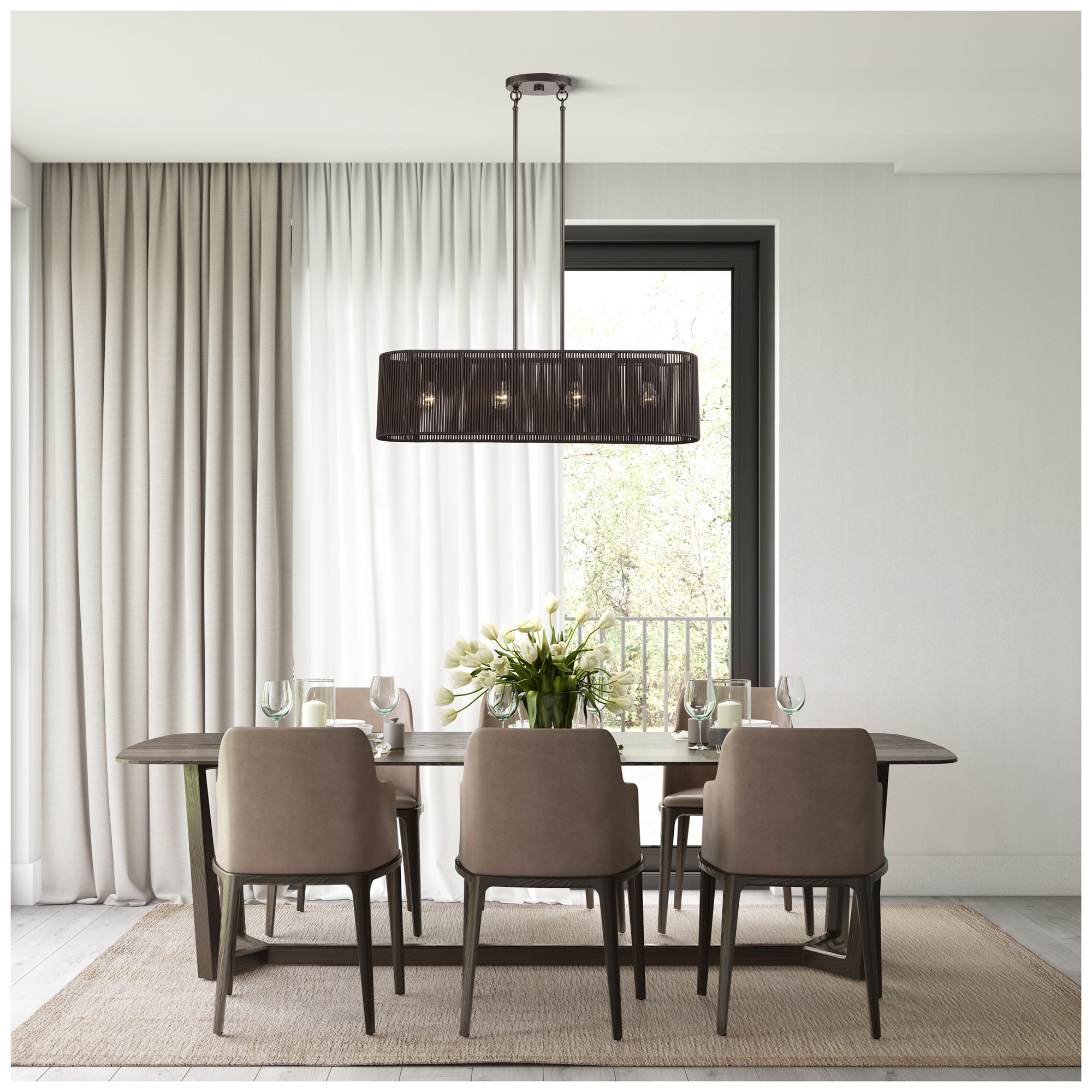 Acordia 4 Light English Bronze Large Linear Chandelier