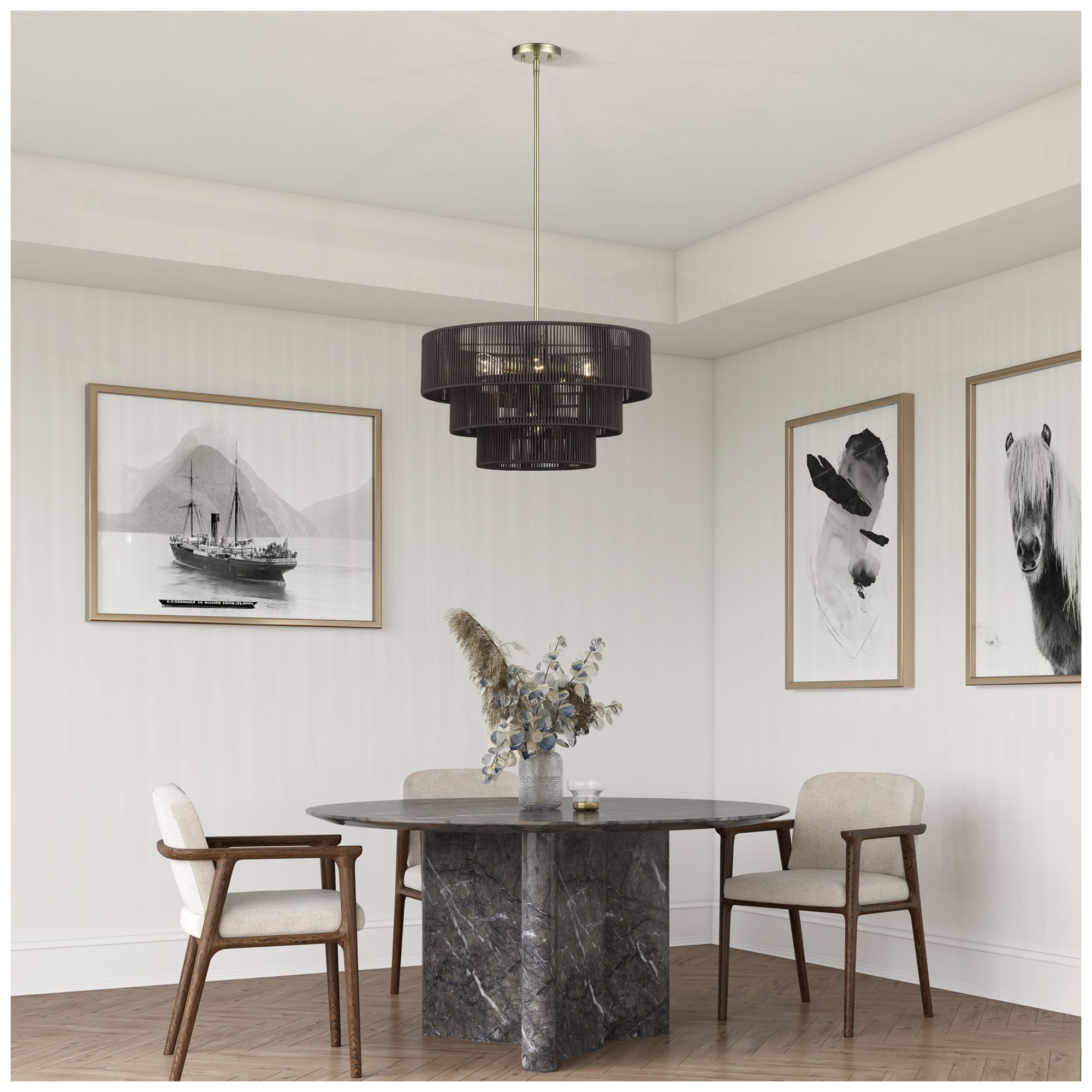 Acordia 6 Light Antique Brass Pendant Chandelier