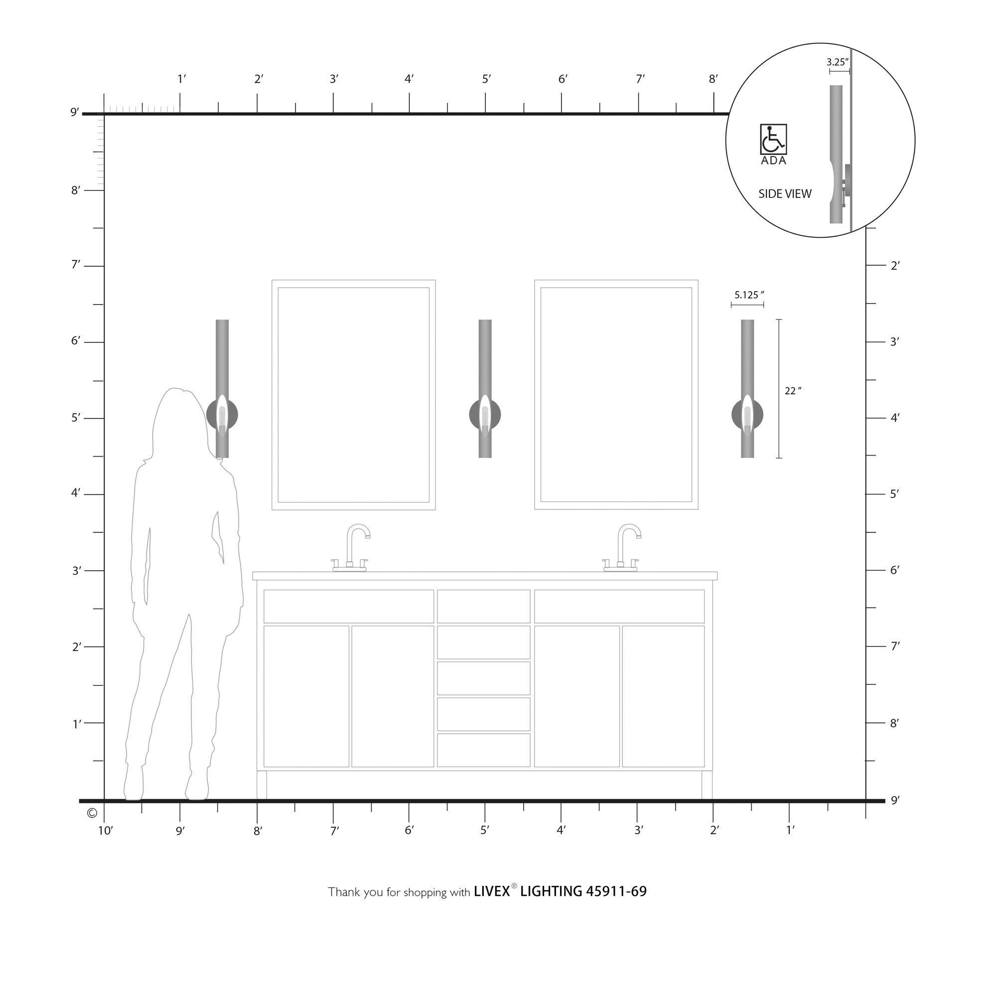 Acra 1 Light Shiny White ADA Single Sconce