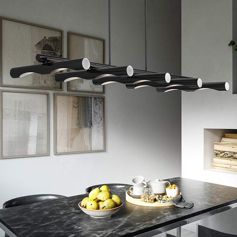 Image 1 Acra 10 Light Black Chrome Linear Chandelier