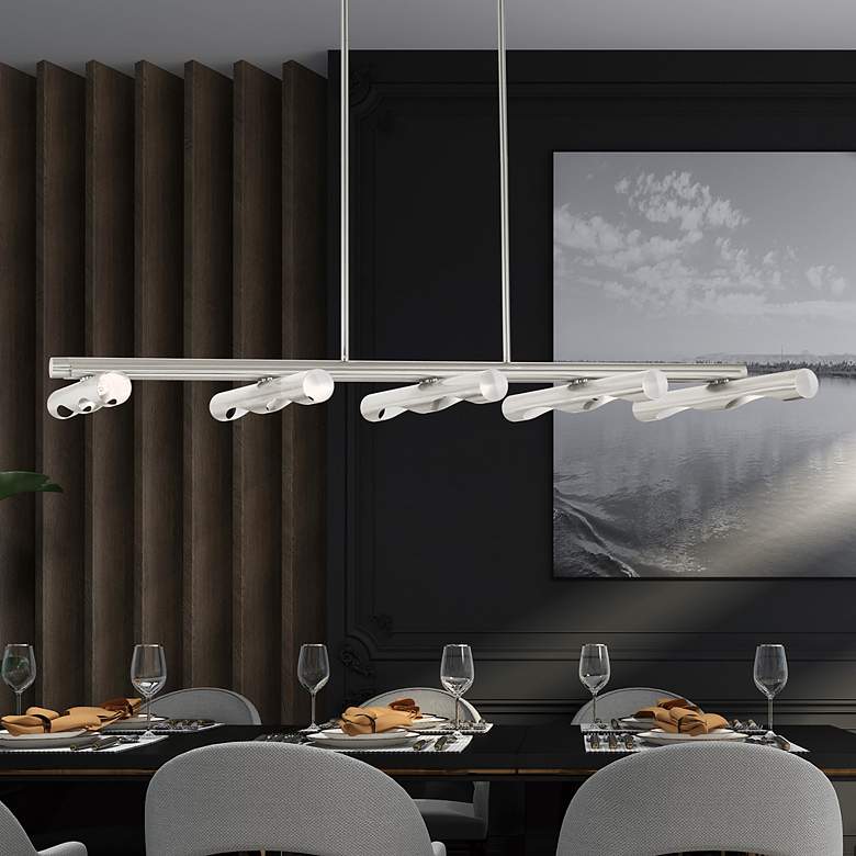 Image 1 Acra 10 Light Brushed Nickel Linear Chandelier
