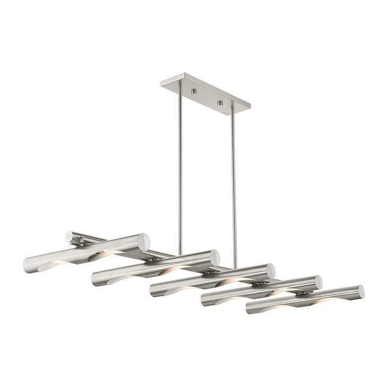 Image 6 Acra 10 Light Brushed Nickel Linear Chandelier more views