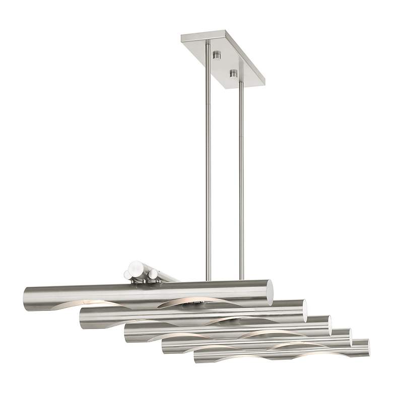 Image 7 Acra 10 Light Brushed Nickel Linear Chandelier more views