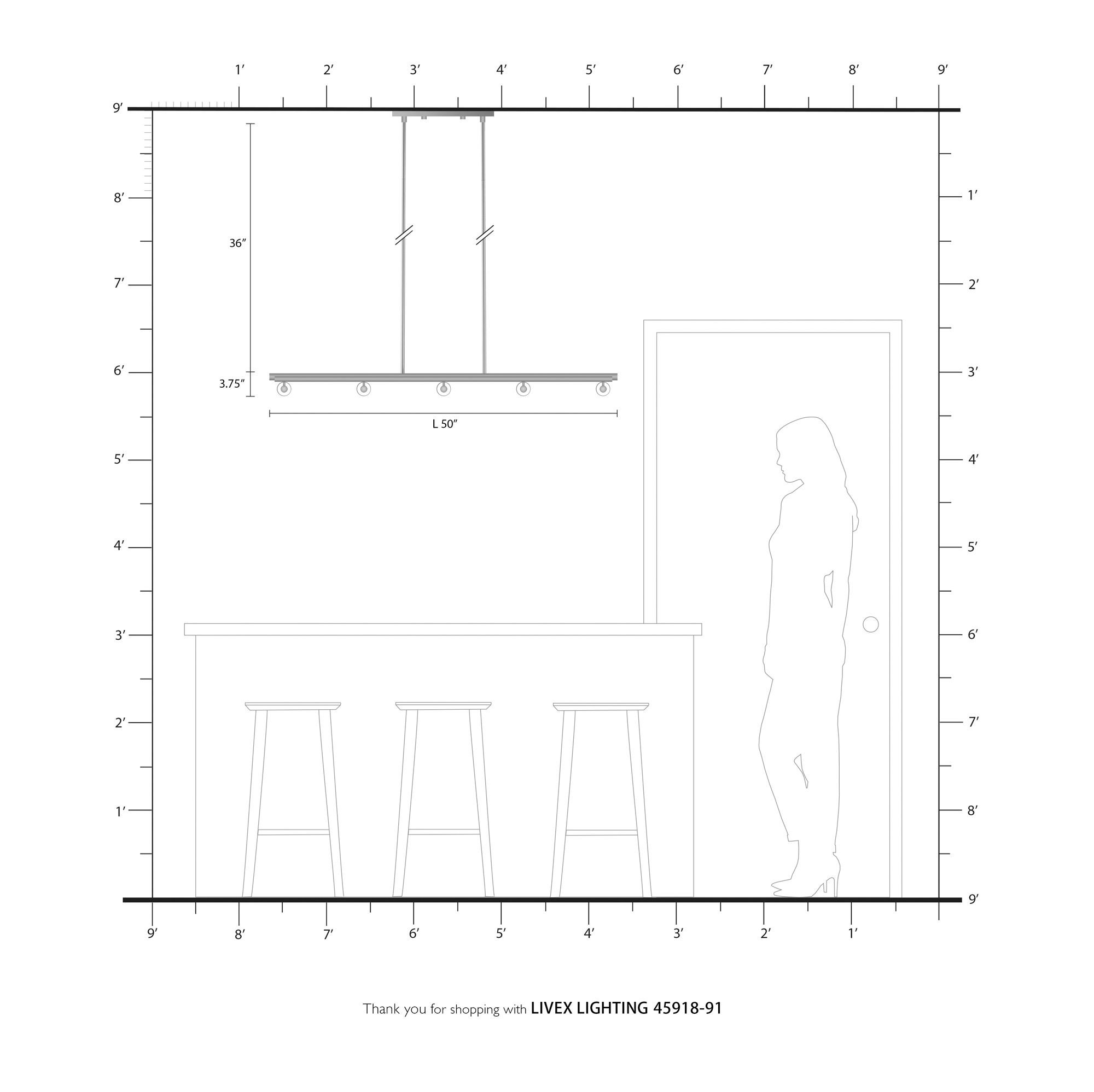 Acra 10 Light Brushed Nickel Linear Chandelier