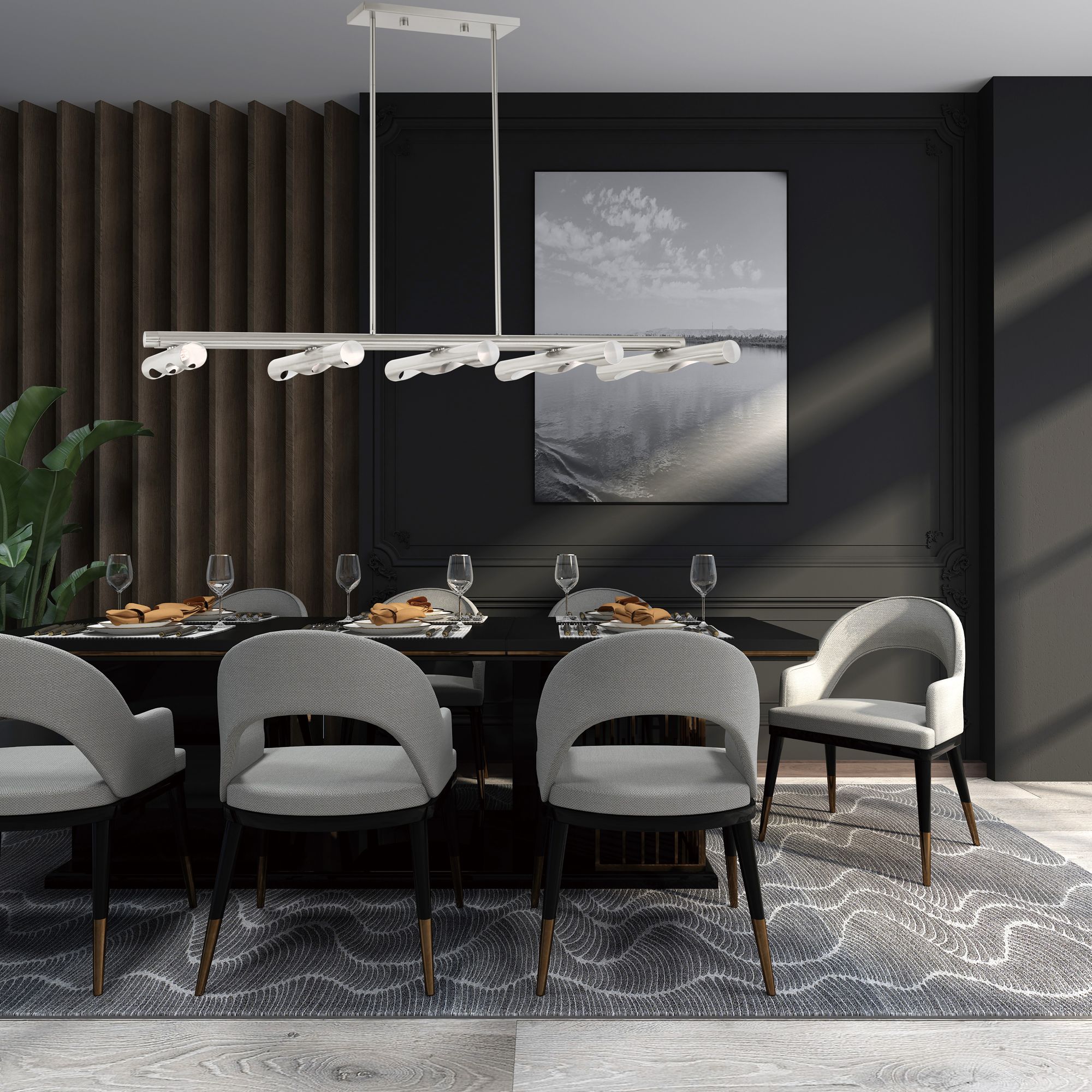 Acra 10 Light Brushed Nickel Linear Chandelier