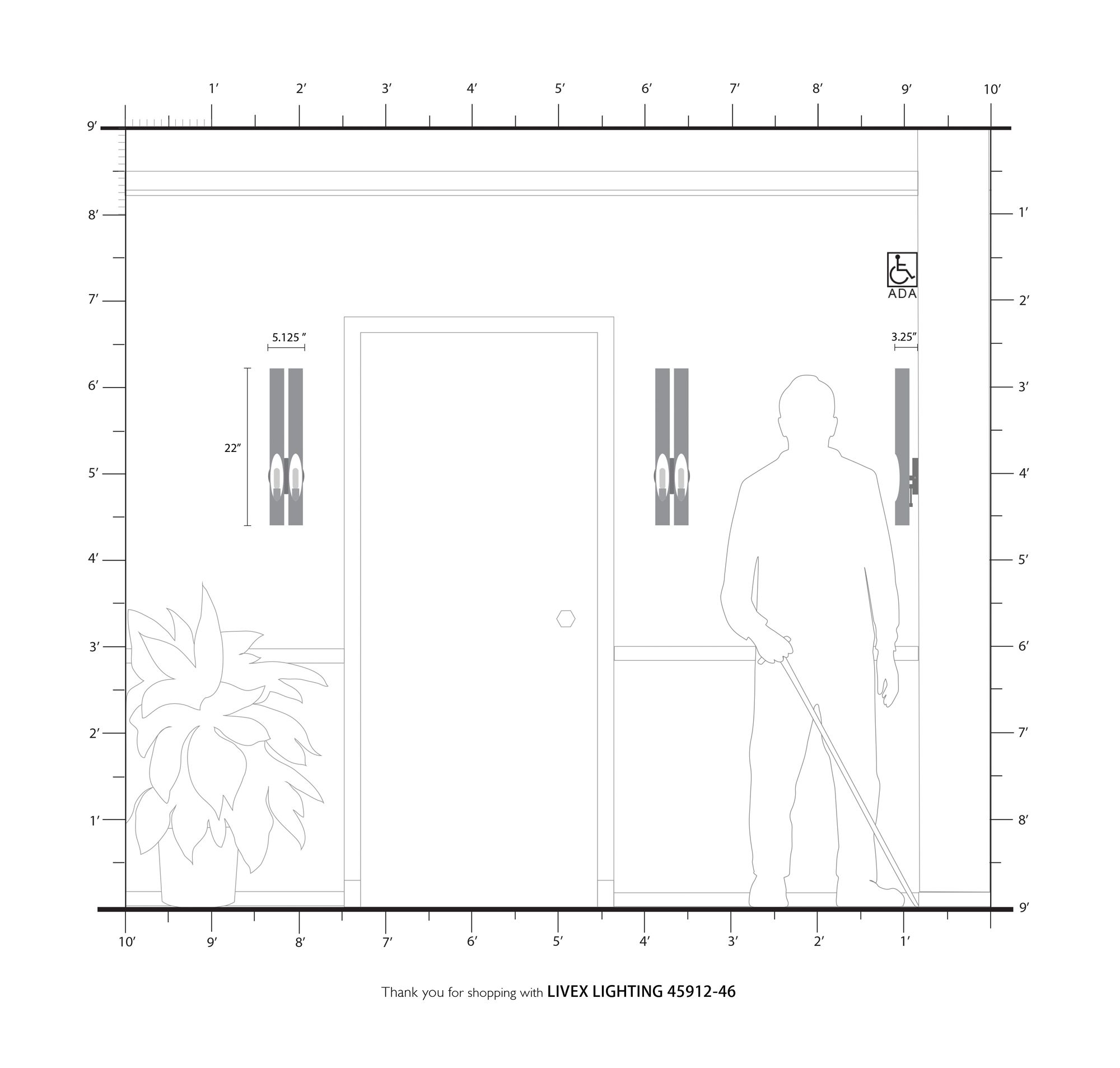 Acra 2 Light Black Chrome ADA Double Sconce