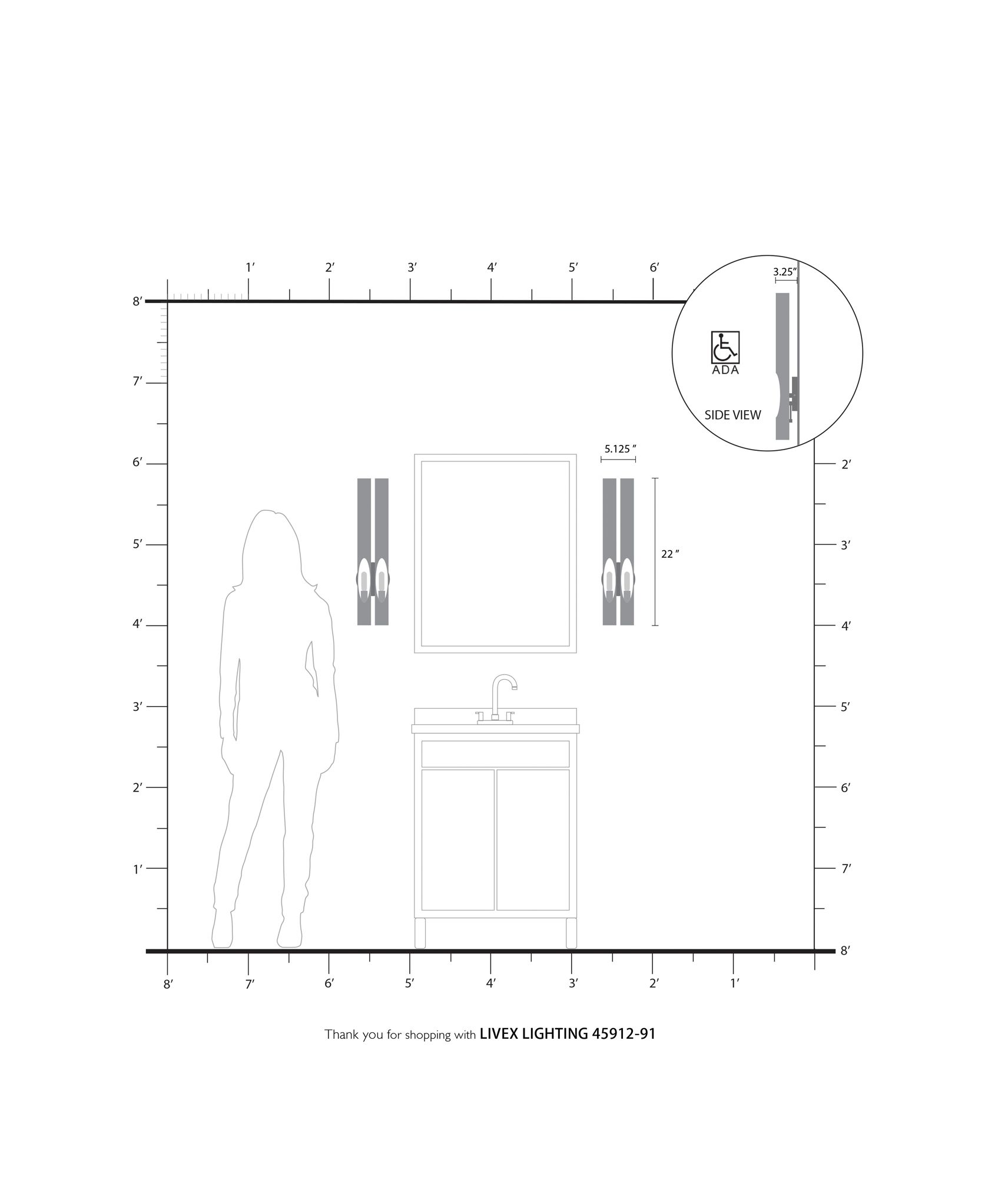 Acra 2 Light Brushed Nickel ADA Double Sconce