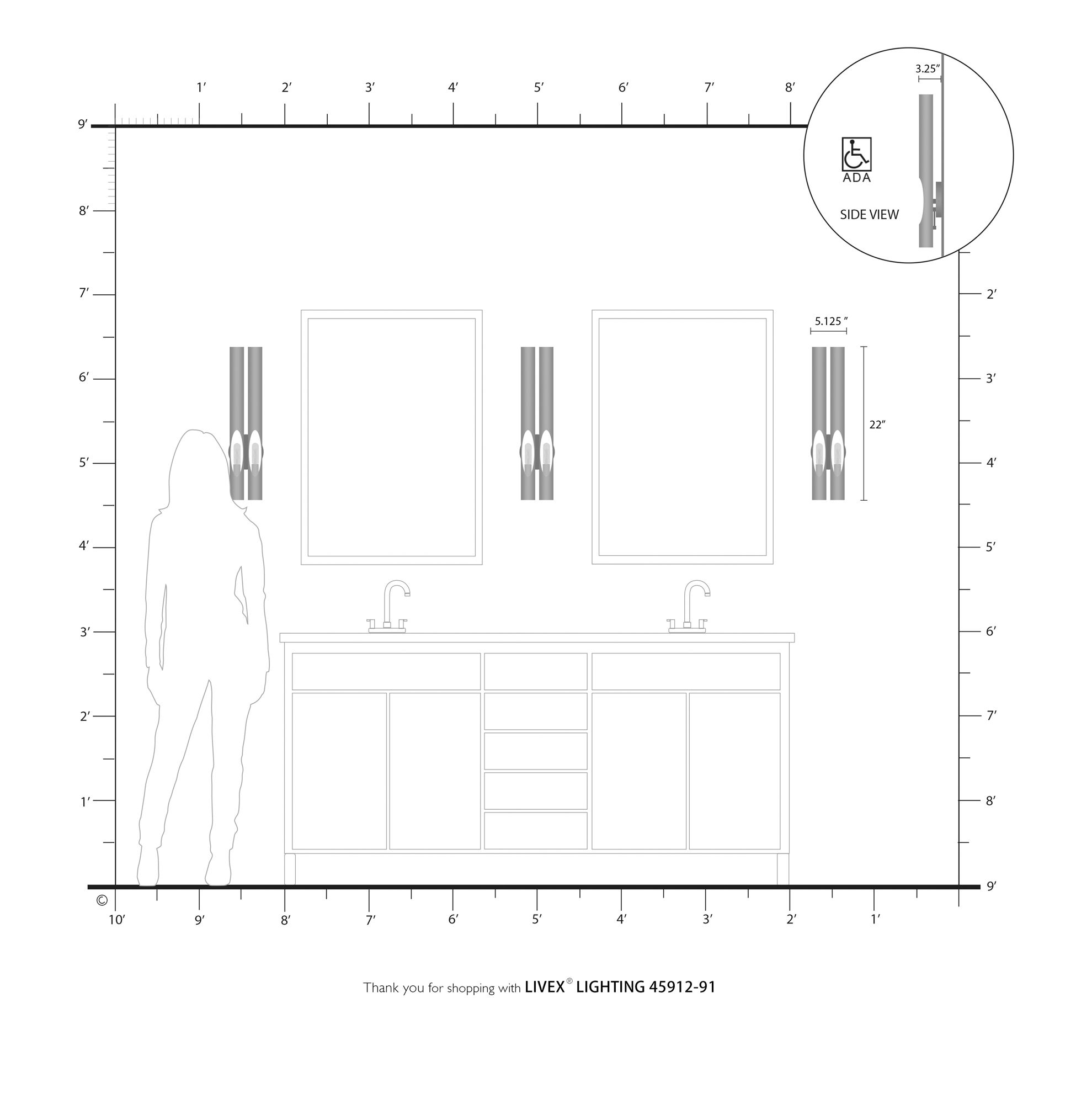 Acra 2 Light Brushed Nickel ADA Double Sconce