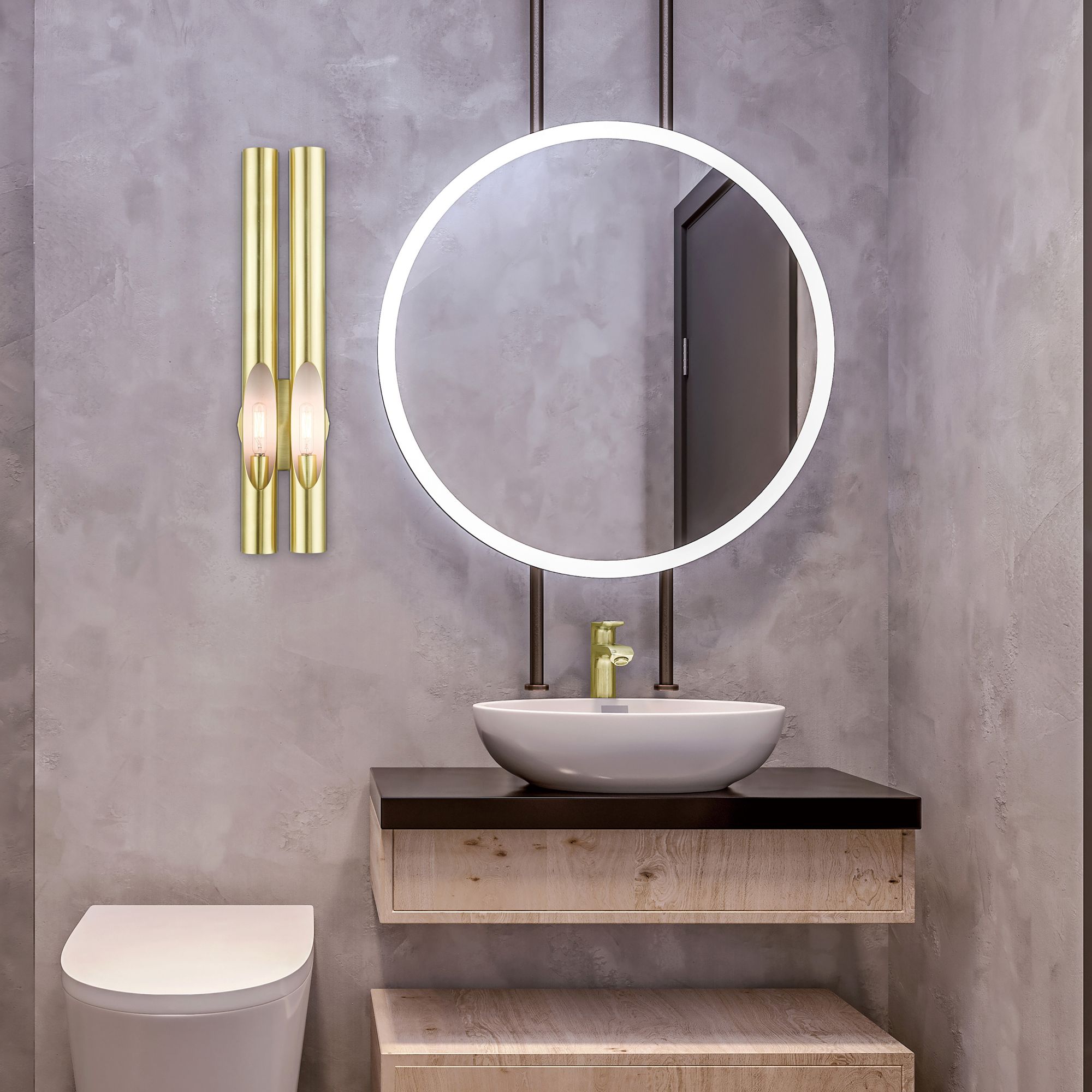 Image 3 Acra 2 Light Satin Brass ADA Double Sconce more views