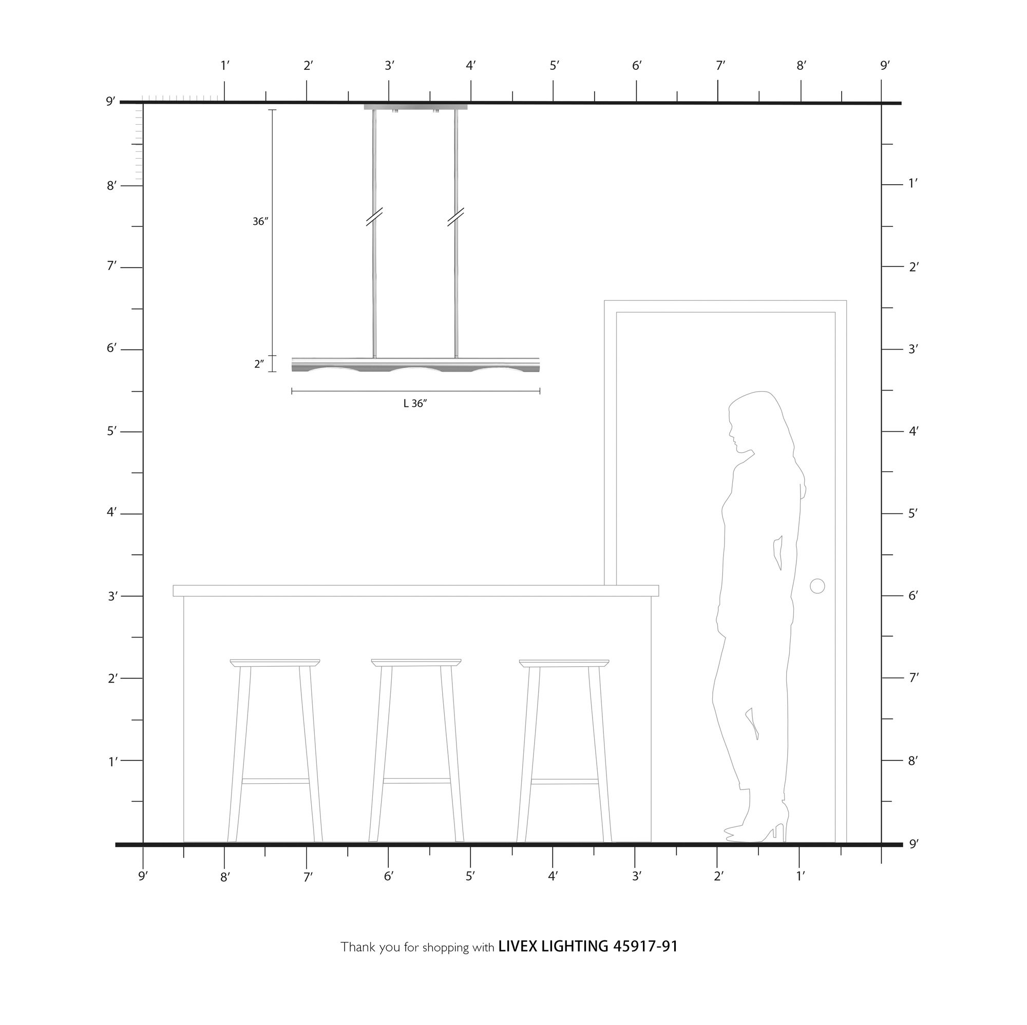 Acra 3 Light Brushed Nickel Linear Chandelier