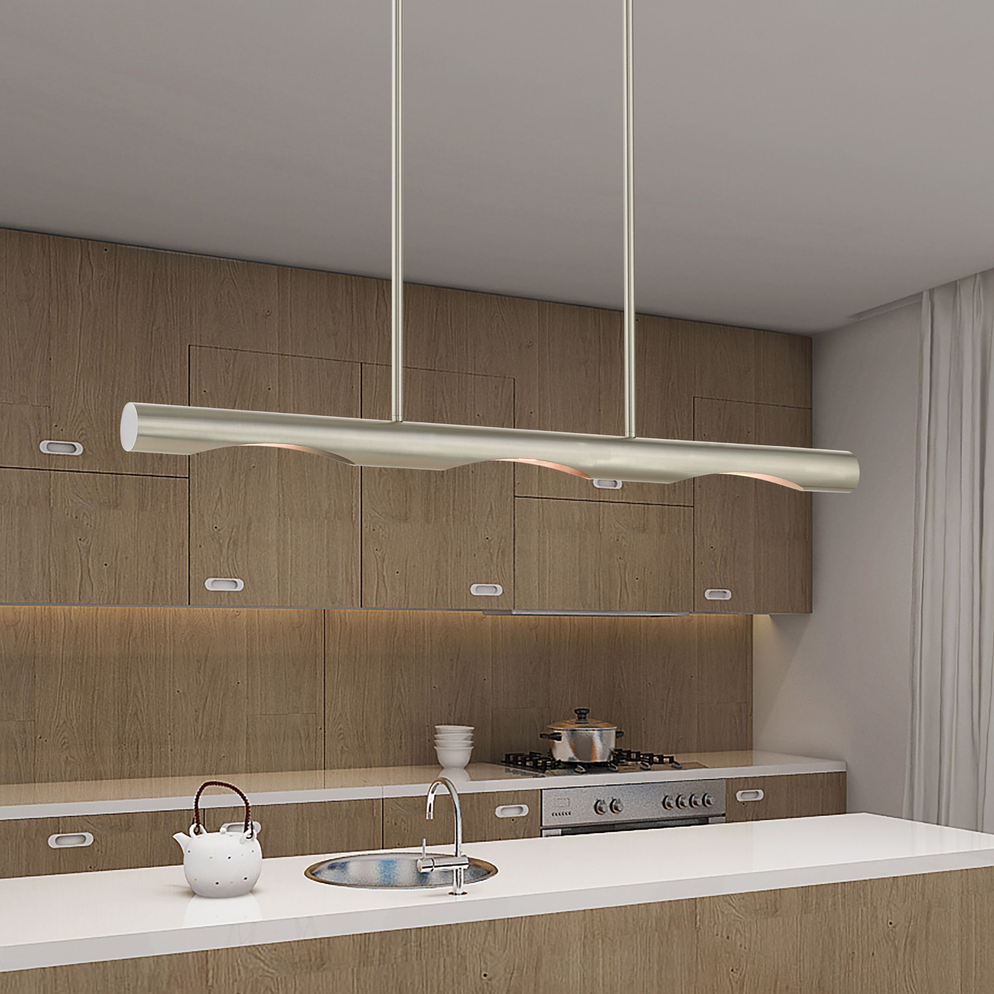 Acra 3 Light Brushed Nickel Linear Chandelier