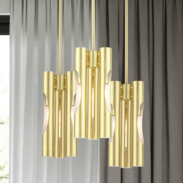 Image 1 Acra 3 Light Satin Brass Pendant Chandelier