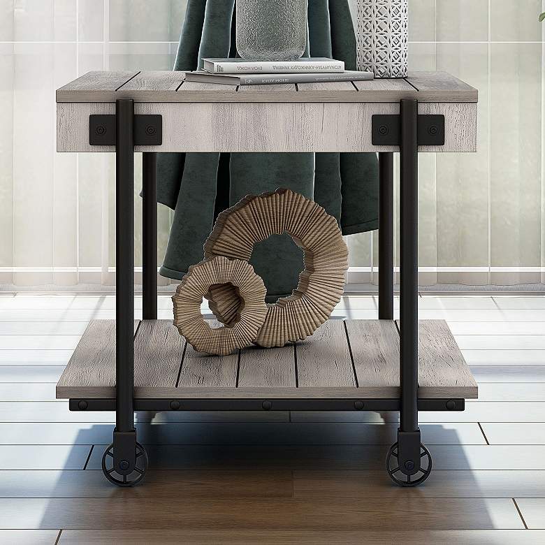 Image 1 Acres 23 3/4" Wide Black and Natural Tone 1-Shelf End Table