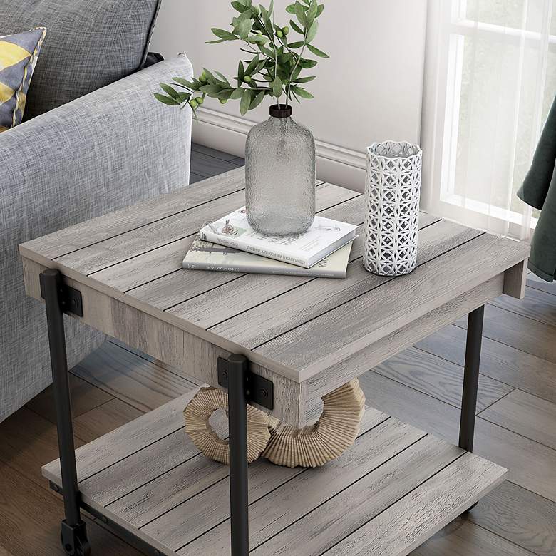 Image 6 Acres 23 3/4" Wide Black and Natural Tone 1-Shelf End Table more views