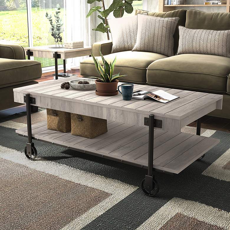 Image 1 Acres 47 1/4"W Black and Natural Tone 1-Shelf Coffee Table