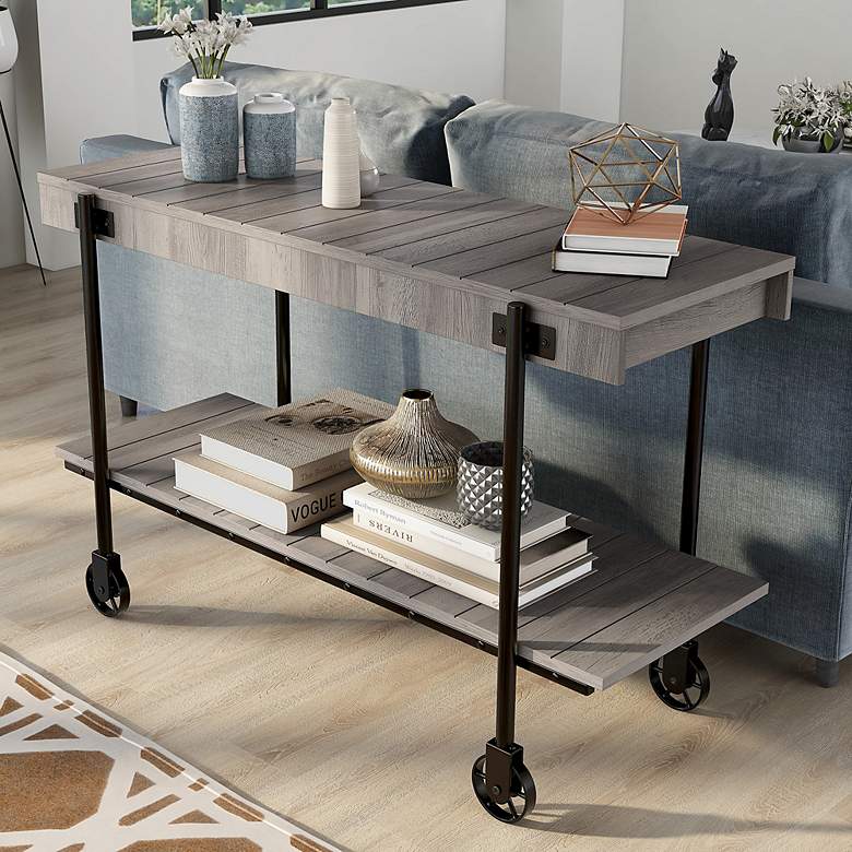 Image 1 Acres 47 1/4"W Black and Natural Tone 1-Shelf Console Table