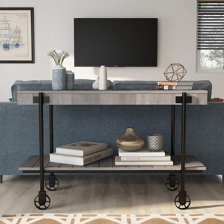 Image 6 Acres 47 1/4"W Black and Natural Tone 1-Shelf Console Table more views
