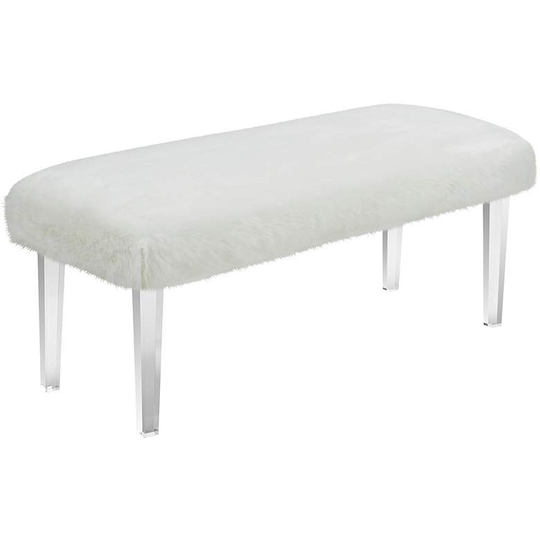 Image 1 Acrylic Leg White Faux Fur Upholstered Bench