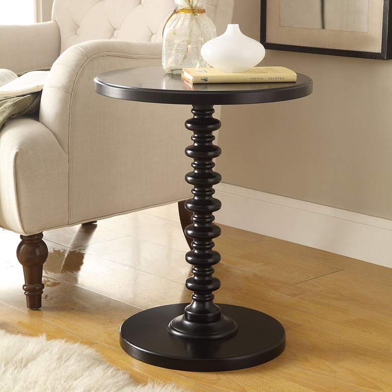 Image 1 Acton 17" Wide Black Round Pedestal Wood Side Table
