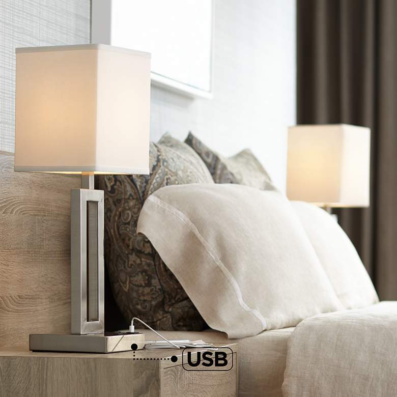Image 1 Acuous Brushed Nickel Finish Modern USB Table Lamps - Set of 2