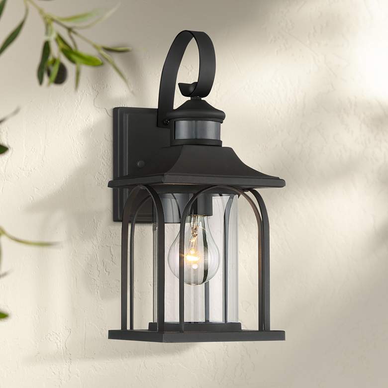 Image 1 Adaes 14 1/4 inchH Black Motion Sensor Outdoor Wall Light