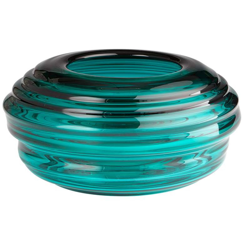 Image 1 Adair Turquoise Glass 15 1/2 inch Wide Ridge Round Vase