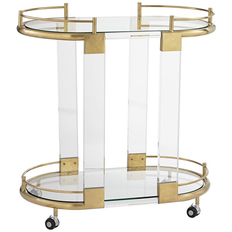 Adaline 29 1/2 inch Wide Clear Acrylic and Gold Oval Bar Cart