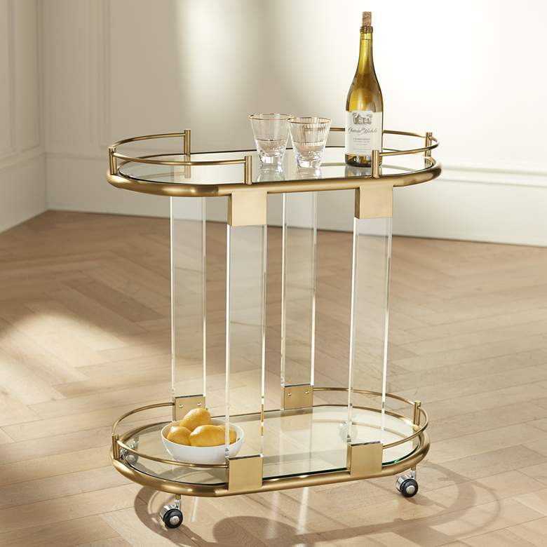 Image 2 Adaline 29 1/2" Wide Clear Acrylic and Gold Oval Bar Cart