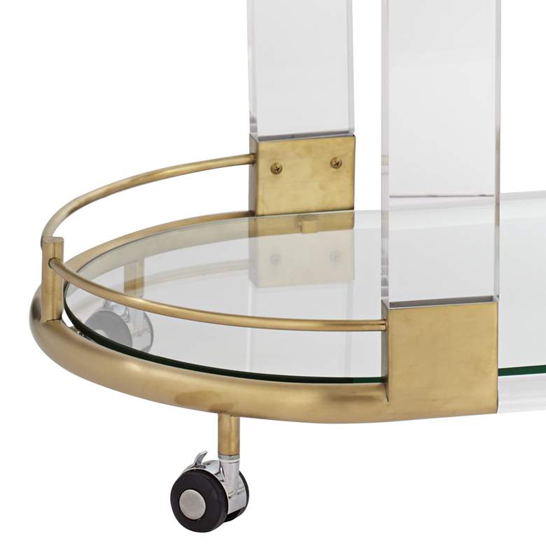 Adaline 29 1/2 inch Wide Clear Acrylic and Gold Oval Bar Cart more views