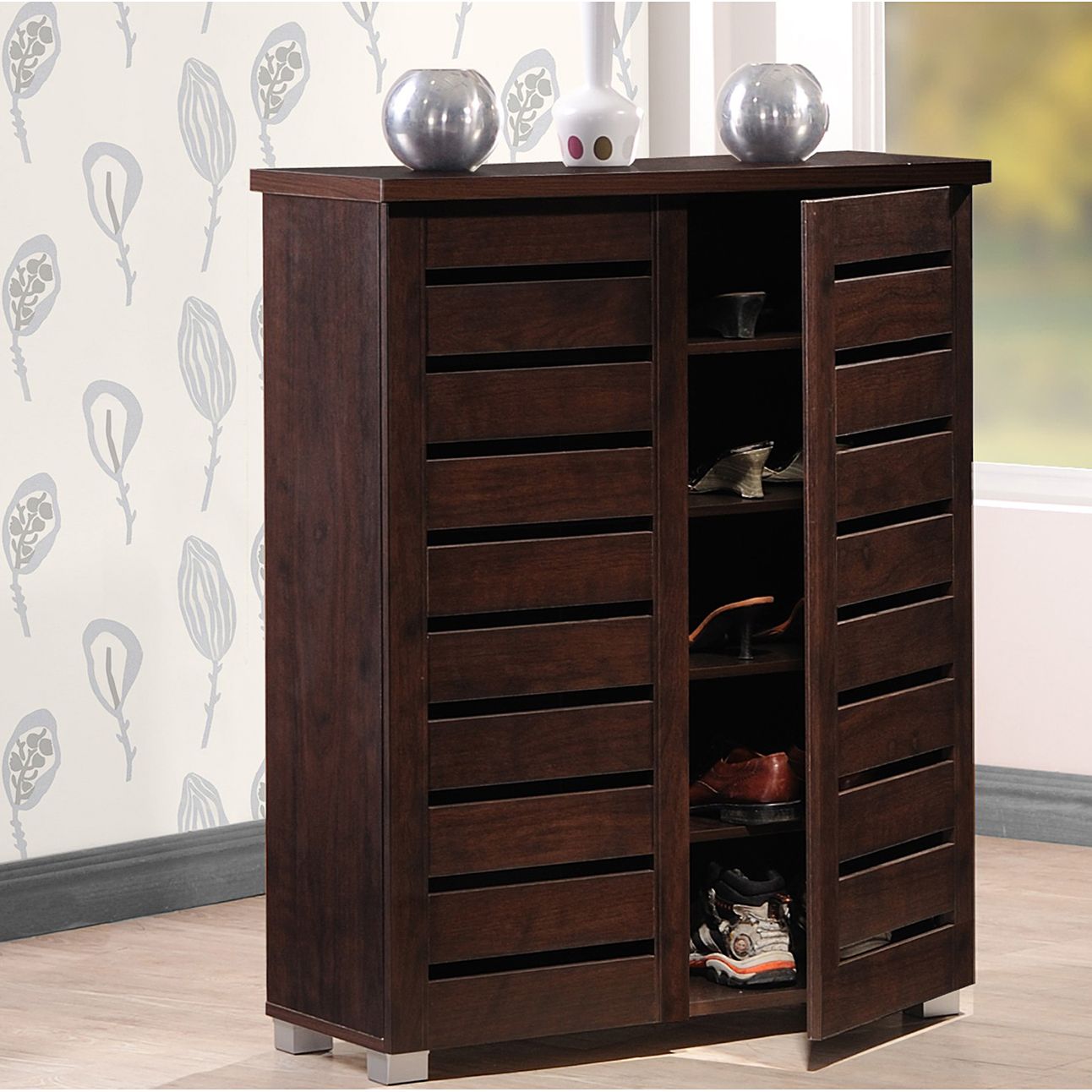 Adalwin 30 Wide Dark Brown Wood 2 Door Shoe Storage Cabinet 6084F Lamps Plus