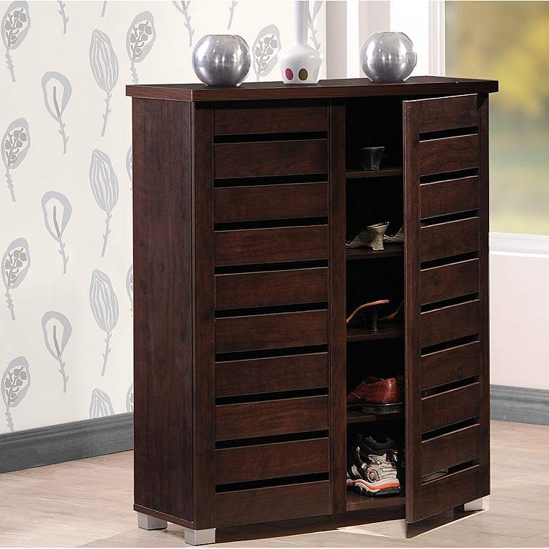 Image 1 Adalwin 30" Wide Dark Brown Wood 2-Door Shoe Storage Cabinet