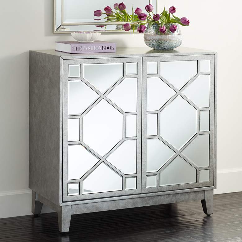Image 1 Adana 35 inch Wide 2-Door Gray Mirrored Cabinet by Studio 55D