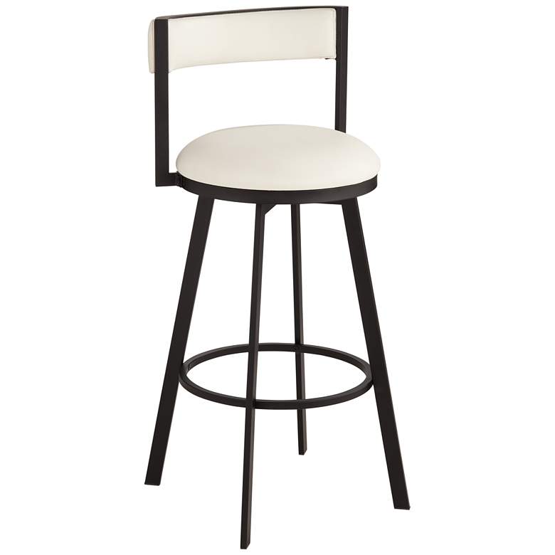 Image 2 Adaya 25 1/2 inch Black Metal and White Faux Leather Swivel Counter Stool