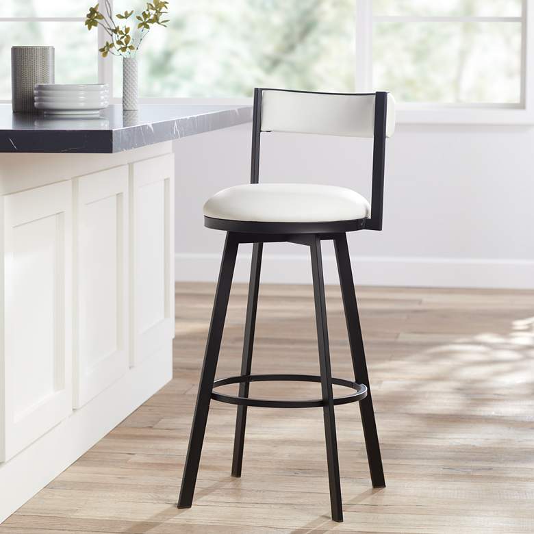 Image 1 Adaya 25 1/2 inch Black Metal and White Faux Leather Swivel Counter Stool