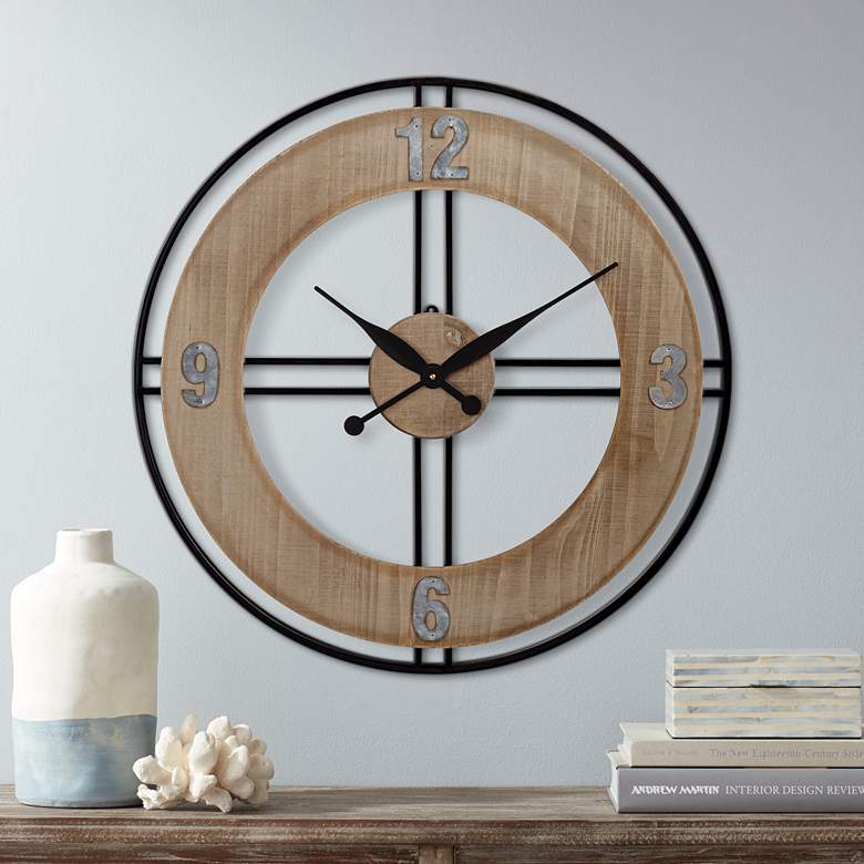 Image 1 Addie 26 inch Round Wood and Metal Wall Clock